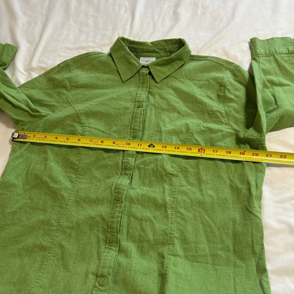 Jaclyn Smith Womens XL Green Button Front 3/4 Sleeve Blouse Linen Look Top - Picture 3 of 10